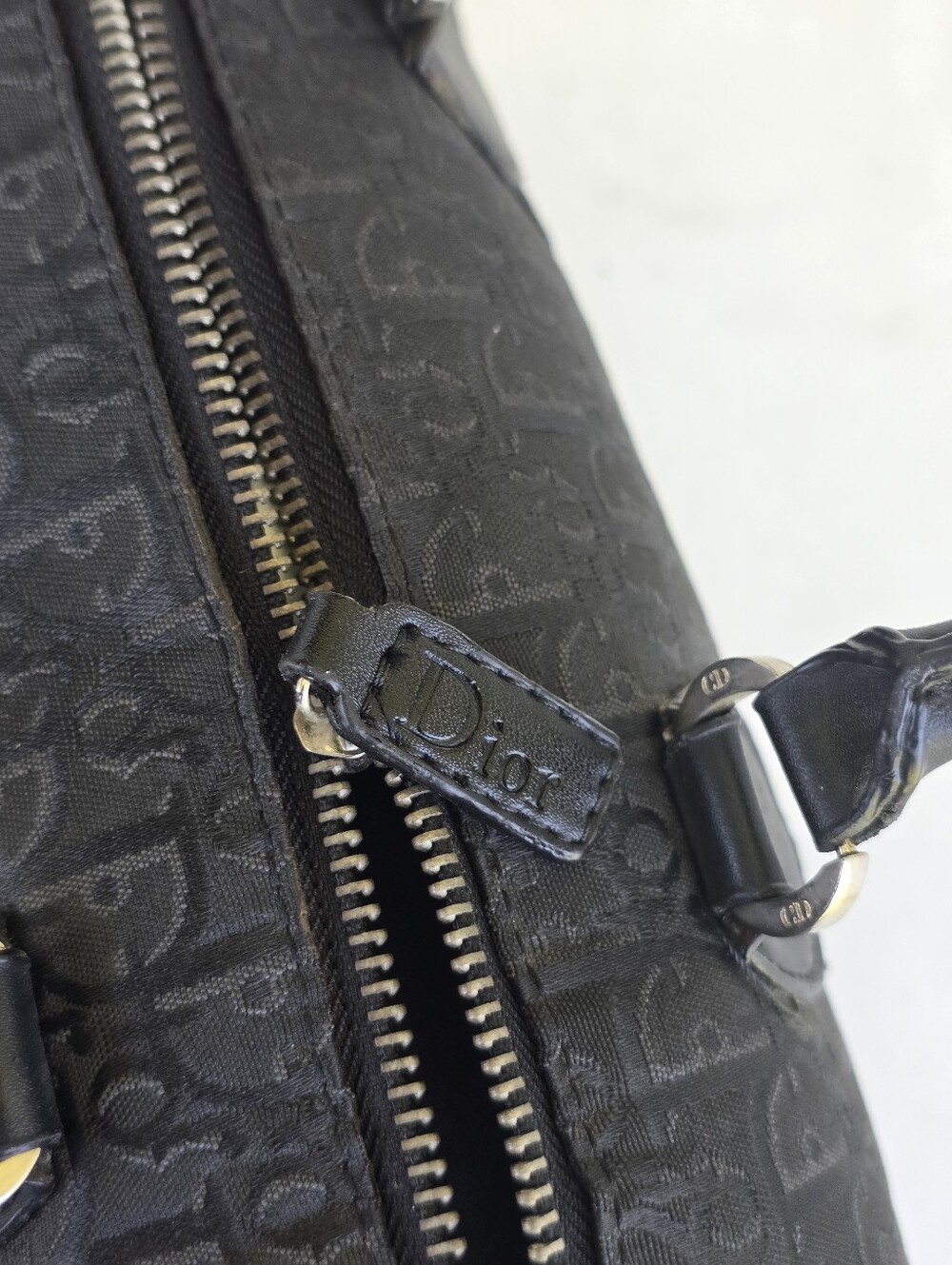 Christian Dior Trotter Monogram Boston Satchel Black Canvas Leather Handbag - Picture 11 of 13